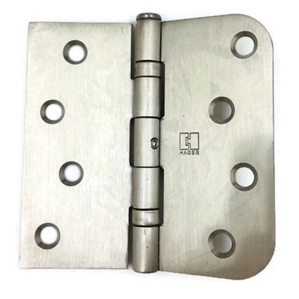 Hager BB1543432D Satin Stainless Steel 4" Square x 5/8" Radius Full Mortise Ball Bearing Brass Residential Hinge