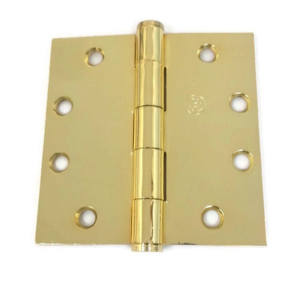 Hager EC11004123-3PK Polished Brass 4-1/2" Full Mortise Standard Weight Plain Bearing Square Corner Hinge