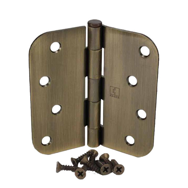 Hager RC184245 Antique Brass 4" Full Mortise 5/8" Radius Steel Residential Hinge