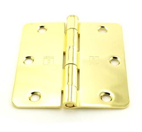 Hager RC15413123 Polished Brass 3-1/2" Full Mortise 1/4" Radius Brass Residential Hinge