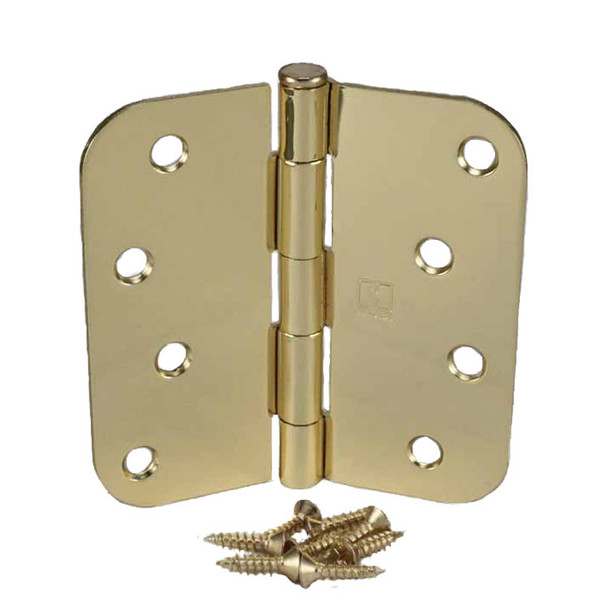 Hager RC184243 Polished Brass 4" Full Mortise 5/8" Radius Steel Residential Hinge