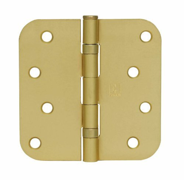 Hager RCBB184243 Polished Brass 4" Full Mortise 5/8" Radius Steel Residential Ball Bearing Hinge