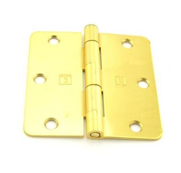 Hager RC17413124 Satin Brass 3-1/2" Full Mortise 1/4" Radius Steel Residential Hinge