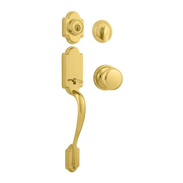 Kwikset 800AN/966H-L03 Bright Brass (Lifetime Finish) Arlington Single Cylinder Handleset with Hancock Knob