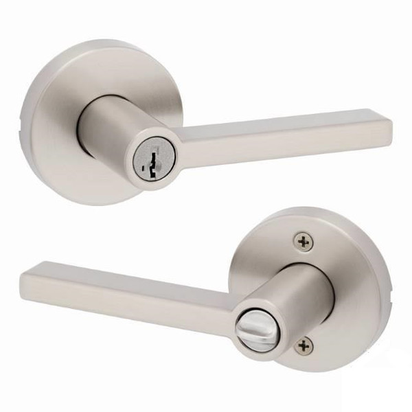 Kwikset 740HFLRDT-15S Halifax Lever with Round Rose Entry Door Lock SmartKey with 6AL Latch and RCS Strike Satin Nickel Finish