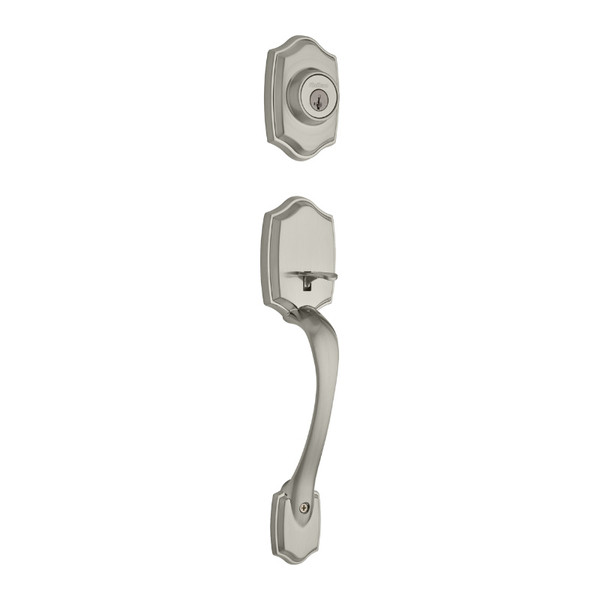 Kwikset 687BW/966L-15 Satin Nickel Belleview Single Cylinder Handleset with Laurel Knob