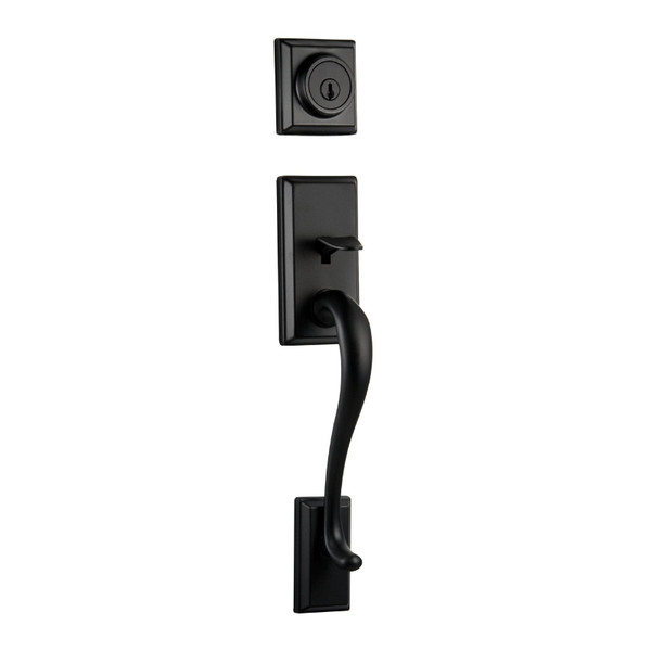 Kwikset 800HE/966MILSQT-514 Iron Black Hawthorne Single Cylinder Handleset with Milan Lever and Square Rose