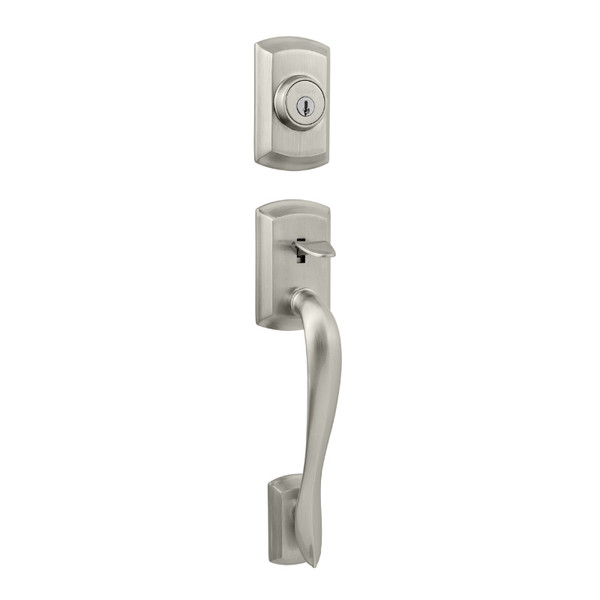 Kwikset 800AVH/966LSLRDT-15 Satin Nickel Avalon Single Cylinder Handleset with Libson Lever and Round Rose