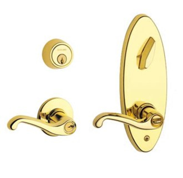 Schlage S251PD-FLA-606 Satin Brass Entrance Double Locking Interconnected Flair Handle