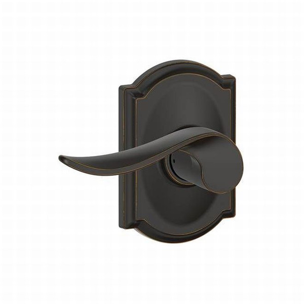 Schlage F10SAC716CAM Aged Bronze Passage Sacramento Style Lever with Camelot Rose