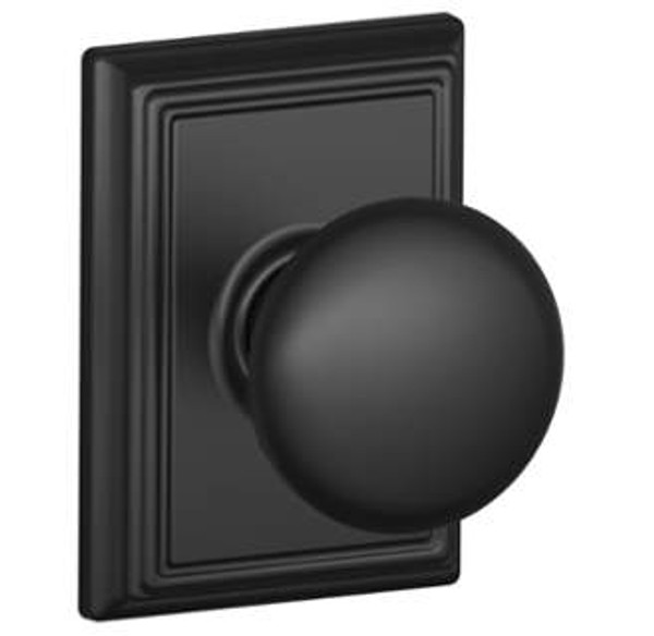 Schlage F10PLY622ADD Matte Black Passage Plymouth Style Knob with Addison Rose
