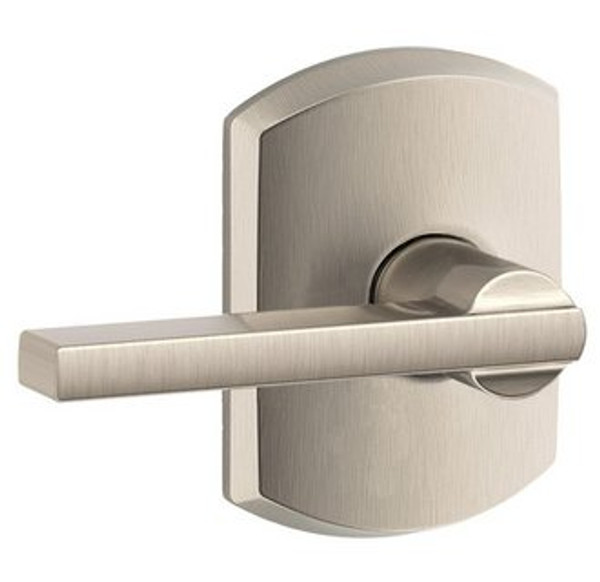 Schlage F10LAT619GRW Satin Nickel Passage Latitude Style Lever with Greenwich Rose