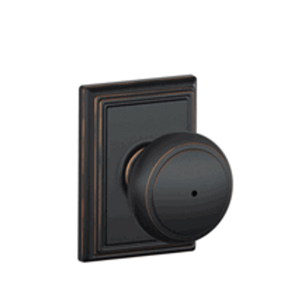 Schlage F40AND716ADD Aged Bronze Privacy Andover Style Knob with Addison Rose