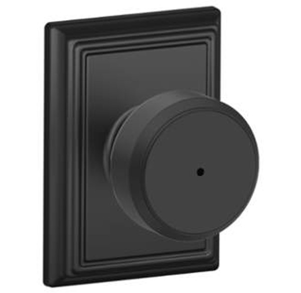 Schlage F40BWE622ADD Matte Black Privacy Bowery Style Knob with Addison Rose