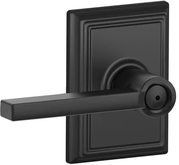 Schlage F40LAT622ADD Matte Black Privacy Latitude Style Lever with Addison Rose