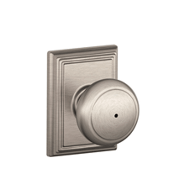 Schlage F40AND619ADD Satin Nickel Privacy Andover Style Knob with Addison Rose