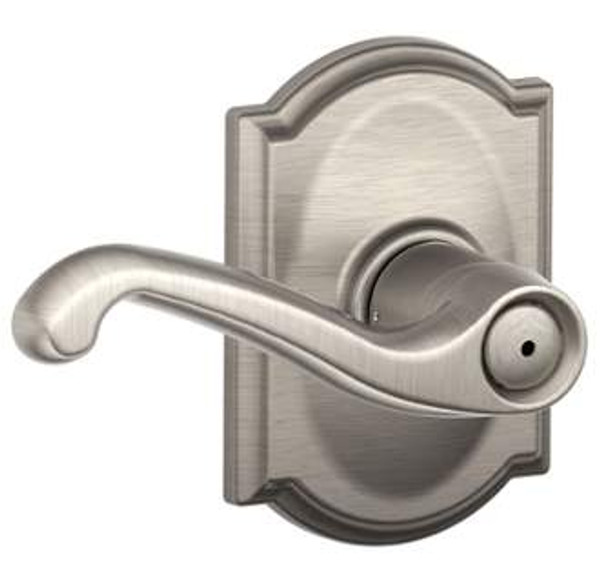 Schlage F40FLA619CAM Satin Nickel Privacy Flair Style Lever with Camelot Rose