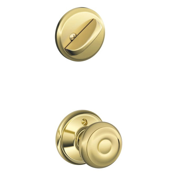 Schlage F59GEO605 Polished Brass Georgian Knob and Deadbolt with Regular Rose (Interior Half Only)