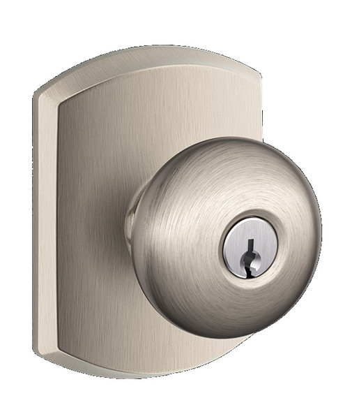 Schlage F51APLY619GRW Satin Nickel Keyed Entry Plymouth Style Knob with Greenwich Rose