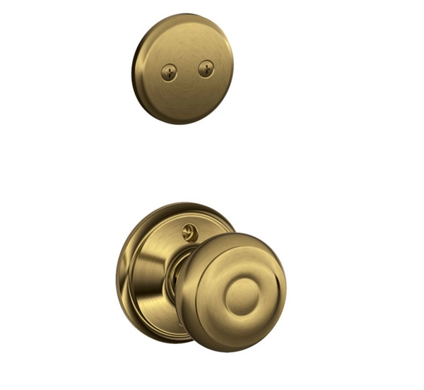 Schlage F94GEO609 Antique Brass Dummy Handleset with Georgian Knob and Regular Rose (Interior Side Only)