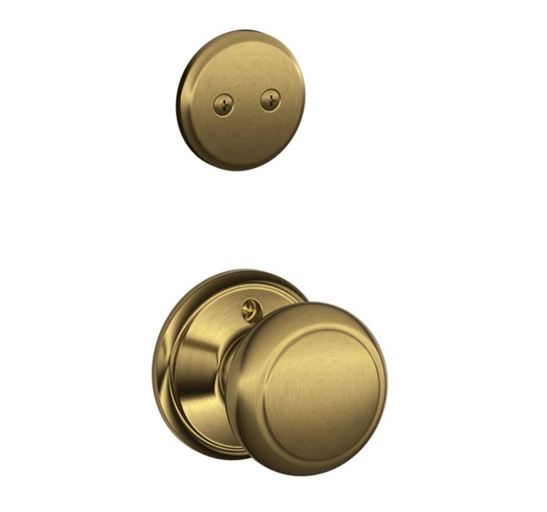 Schlage F94AND609 Antique Brass Dummy Handleset with Andover Knob and Regular Rose (Interior Side Only)