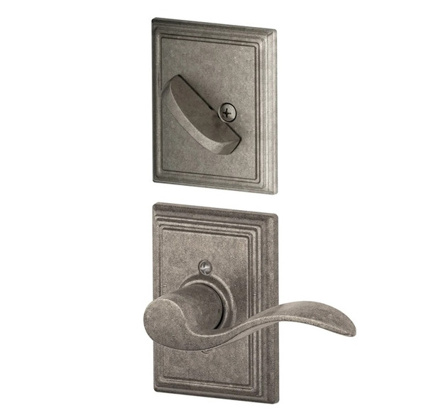 Schlage F94ACC621ADD Distressed Antique Nickel Dummy Handleset with Accent Lever and Addison Rose (Interior Side Only)