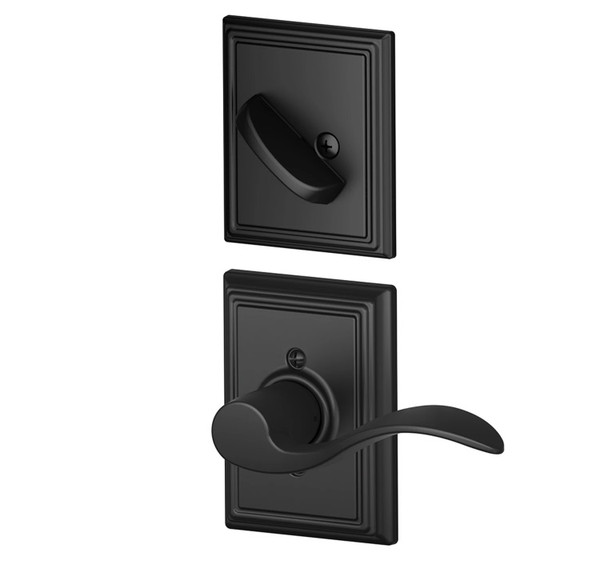 Schlage F94ACC622ADD Matte Black Dummy Handleset with Accent Lever and Addison Rose (Interior Side Only)