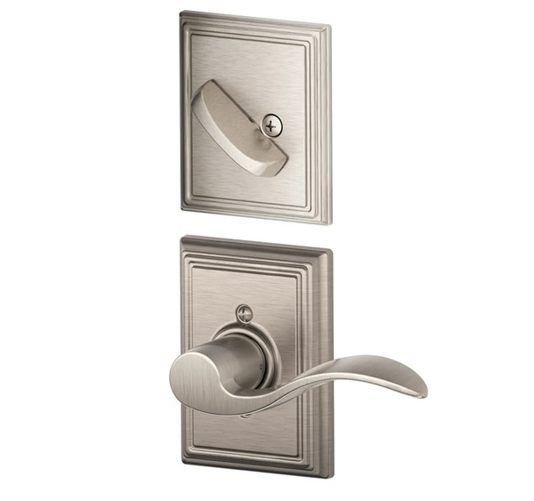 Schlage F94ACC619ADD Satin Nickel Dummy Handleset with Accent Lever and Addison Rose (Interior Side Only)