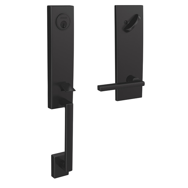 Schlage FCT60CEN622LATCEN Century Single Cylinder Handleset with Latitude Lever and Century Rose Matte Black