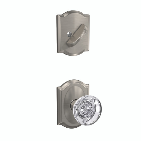 Schlage FC94HOB619CAM Hobson Knob with Camelot Rose Satin Nickel Dummy Handleset (Interior Side Only)