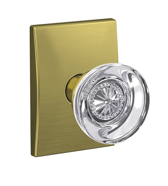 Schlage FC21HOB608CEN Hobson Knob with Century Rose Passage and Privacy Lock Satin Brass Finish