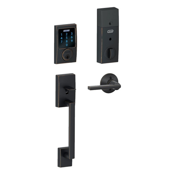 Schlage FE469ZPCEN716LAT Aged Bronze Century Touch Pad Electronic Deadbolt with Z-Wave Technology and Century Handleset with Latitude Lever