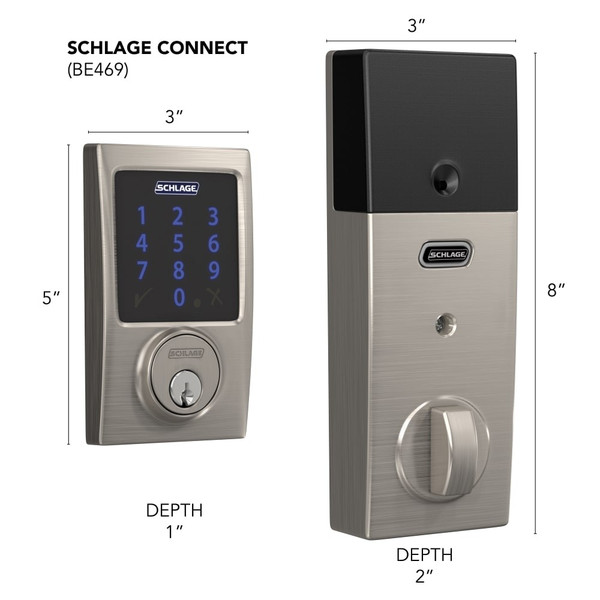 Schlage FE469ZPCEN622LAT Matte Black Century Touch Pad Electronic Deadbolt with Z-Wave Technology and Century Handleset with Latitude Lever