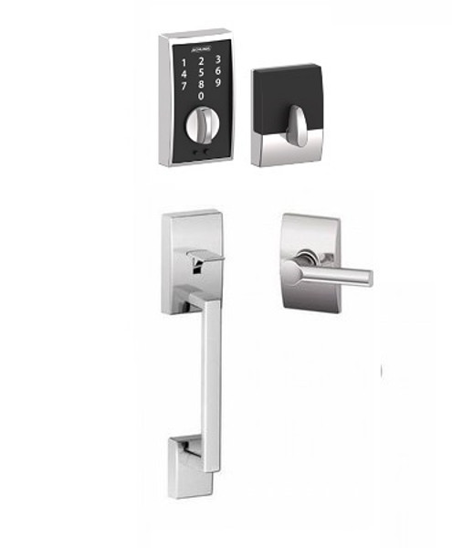 Schlage FE375CEN625BRWCEN Polished Chrome Century Keyless Touch Pad Electronic Handleset with Broadway Lever and Century Rose