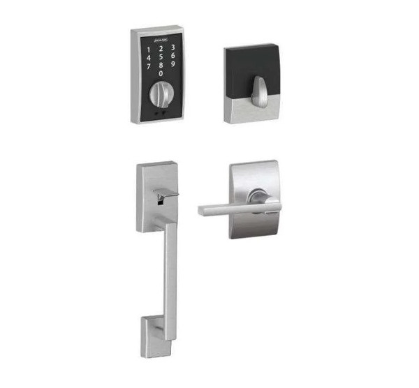 Schlage FE375CEN626LATCEN Satin Chrome Century Keyless Touch Pad Electronic Handleset with Latitude Lever and Century Rose