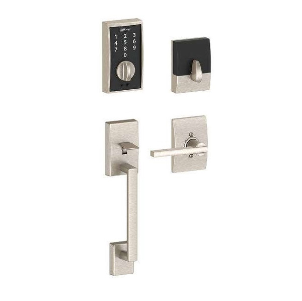 Schlage FE375CEN619LATCEN Satin Nickel Century Keyless Touch Pad Electronic Handleset with Latitude Lever and Century Rose