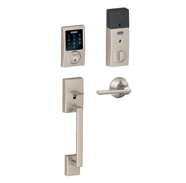 Schlage FE469ZPCEN619LAT Satin Nickel Century Touch Pad Electronic Deadbolt with Z-Wave Technology and Century Handleset with Latitude Lever
