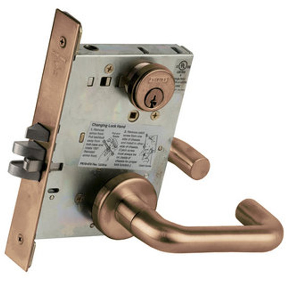 Schlage L9080P-612 Satin Bronze Mortise Storeroom Lock with Your Choice of Handle and Rose