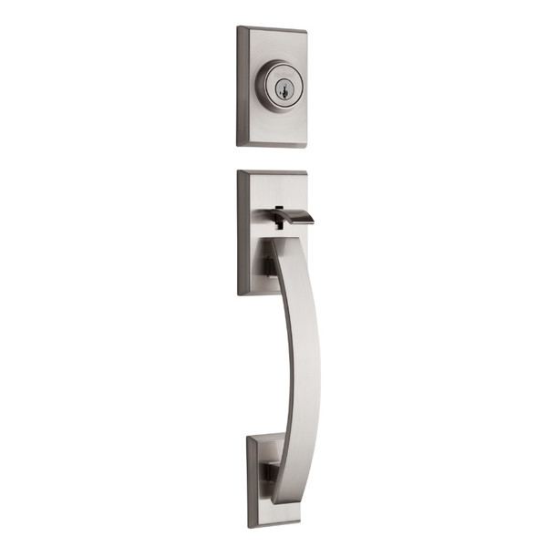 Kwikset 800TVHLIP-15S.STRKP Tavaris Single Cylinder Exterior Handleset SmartKey with 6AL Latch and STRKP Strike Pack which includes Square Corner, Round Corner and 5303 Round Corner Full Lip Strikes Satin Nickel Finish