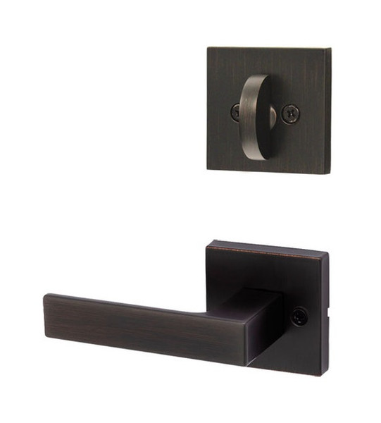 Kwikset 966SALSQT-11P Venetian Bronze Singapore Lever with Square Rosette Single Cylinder Handleset (Interior Side Only)