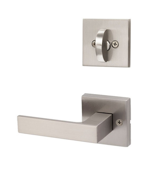 Kwikset 966SALSQT-15 Satin Nickel Singapore Lever with Square Rosette Single Cylinder Handleset (Interior Side Only)
