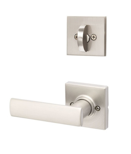 Kwikset 968BRNLSQT-15 Satin Nickel Dummy Handleset with Breton Lever with Square Rosette (Interior Side Only)