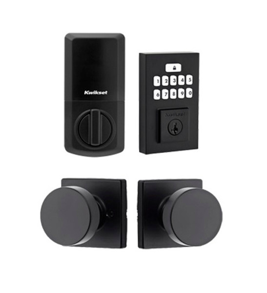 Kwikset 9260CNT-720PSKSQT-514 Contemporary SmartCode Keypad Electronic Deadbolt SmartKey with Pismo Knob and Square Rose Passage Lock Combo Iron Black Finish