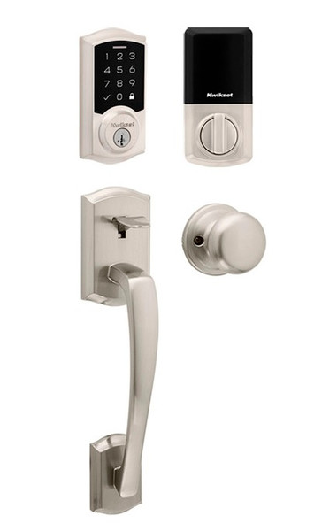 Kwikset 9270TRL-815PTHH-15 Traditional SmartCode Touchpad Electronic Deadbolt SmartKey with Prescott Handleset and Hancock Knob Satin Nickel Finish