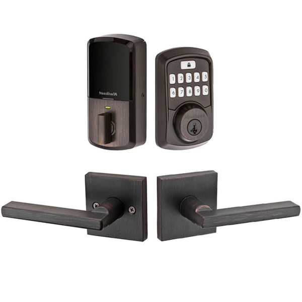 Kwikset 942BLE-720HFLSQT-11P Aura Bluetooth Keypad Electronic Deadbolt with Halifax Lever with Square Rose Venetian Bronze Finish