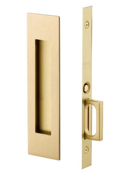 Emtek 2154US4 Narrow Modern Rectangular Passage Pocket Door Mortise Lock Satin Brass Finish