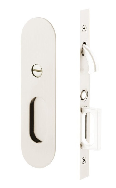 Emtek 2165US14 Narrow Oval Privacy Pocket Door Mortise Lock Polished Nickel Finish
