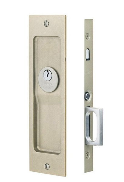 Emtek 2123TWB Rustic Modern Rectangular Keyed Pocket Door Mortise Lock Tumbled White Bronze Finish