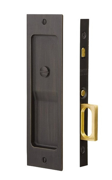 Emtek 2125MB Rustic Modern Rectangular Privacy Pocket Door Mortise Lock Medium Bronze Finish