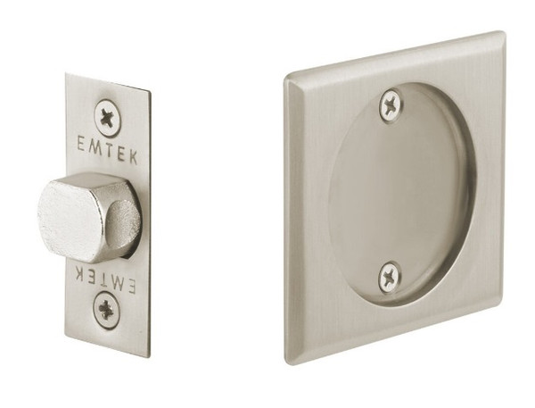 Emtek 2134US15 Square Passage Pocket Door Tubular Lock with Passage Strike Plate Satin Nickel Finish